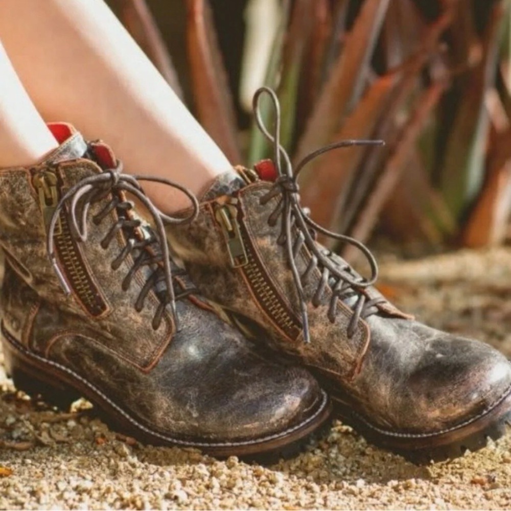 Bed Stu Tactic Trek Women's Combat Boots Brown Distressed Leather Vibram Size 8 - Picture 2 of 11
